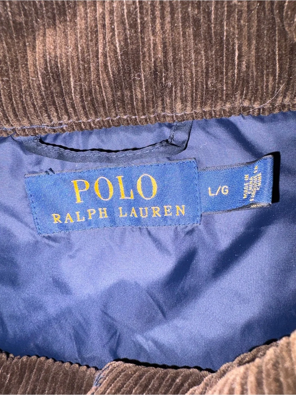 Polo Ralph Lauren Men's Diamond Quilted Vest Navy Blue Corduroy Collar